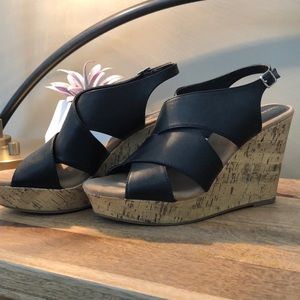 Black open toed wedges